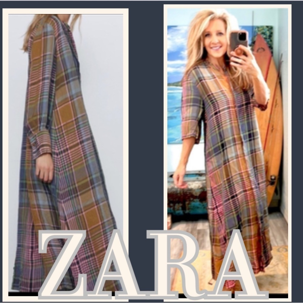 Zara Multicolor Plaid Maxi Dress